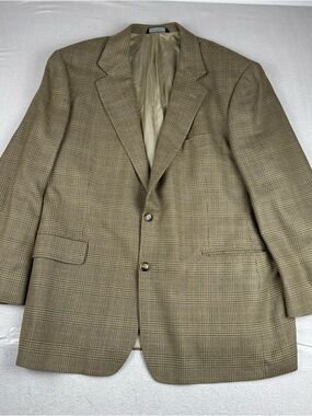 Brooks Brothers Mens Gold Plaid Silk Wool Blend Sport Coat 44R  Office Business